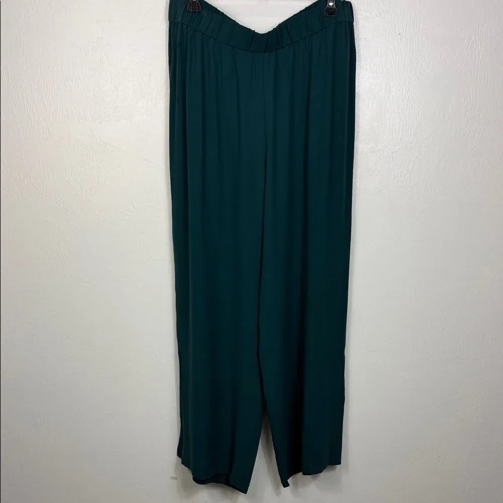 Eileen Fisher 100% Silk Cropped Pull On Pants Teal Green XL NWT